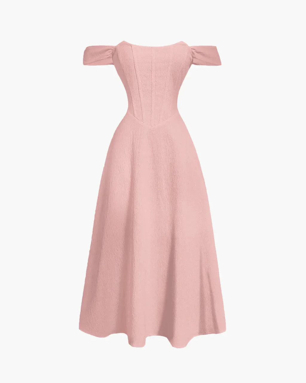 Pink Off the Shoulder Cinched Waist Midi Dress