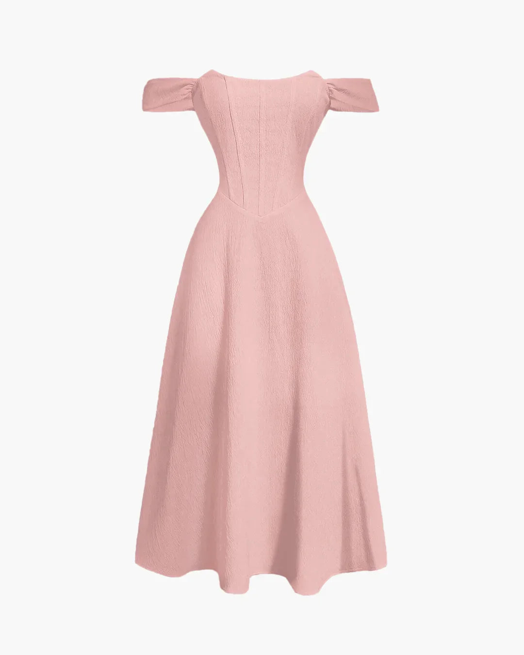 Pink Off the Shoulder Cinched Waist Midi Dress
