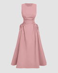 Powder Pink Sleeveless Midi Dress with Side Ruched Detail