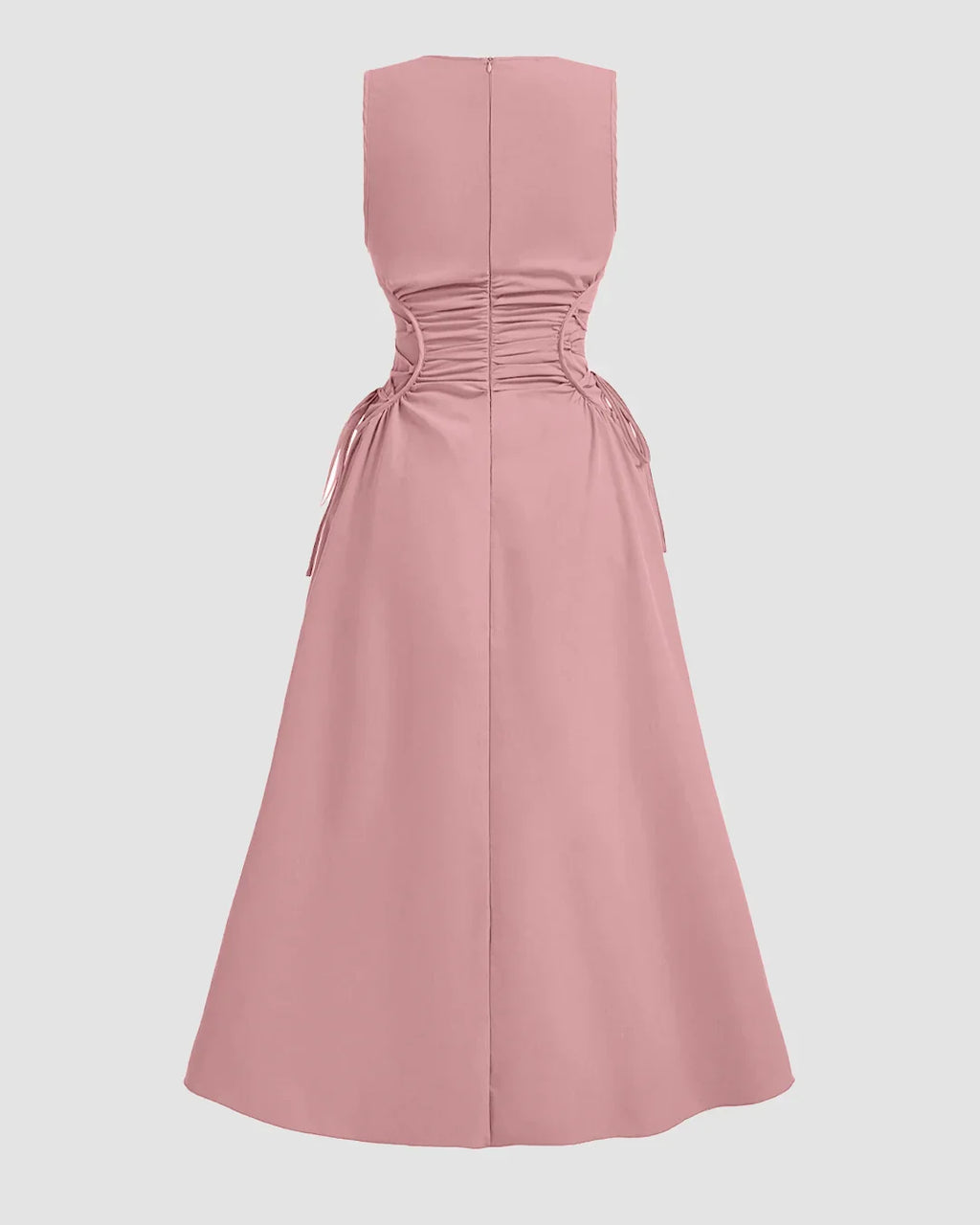 Powder Pink Sleeveless Midi Dress with Side Ruched Detail