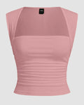 Powder Pink Square Neck Ruched Crop Top