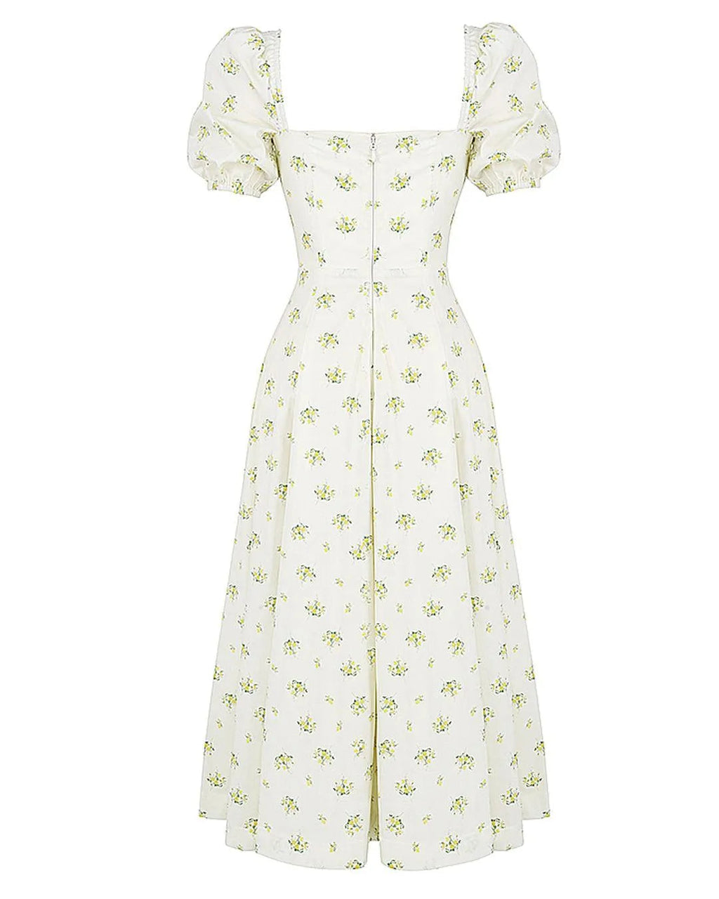Printed Floral Halter Slim Puff Sleeve Side Slit Dress
