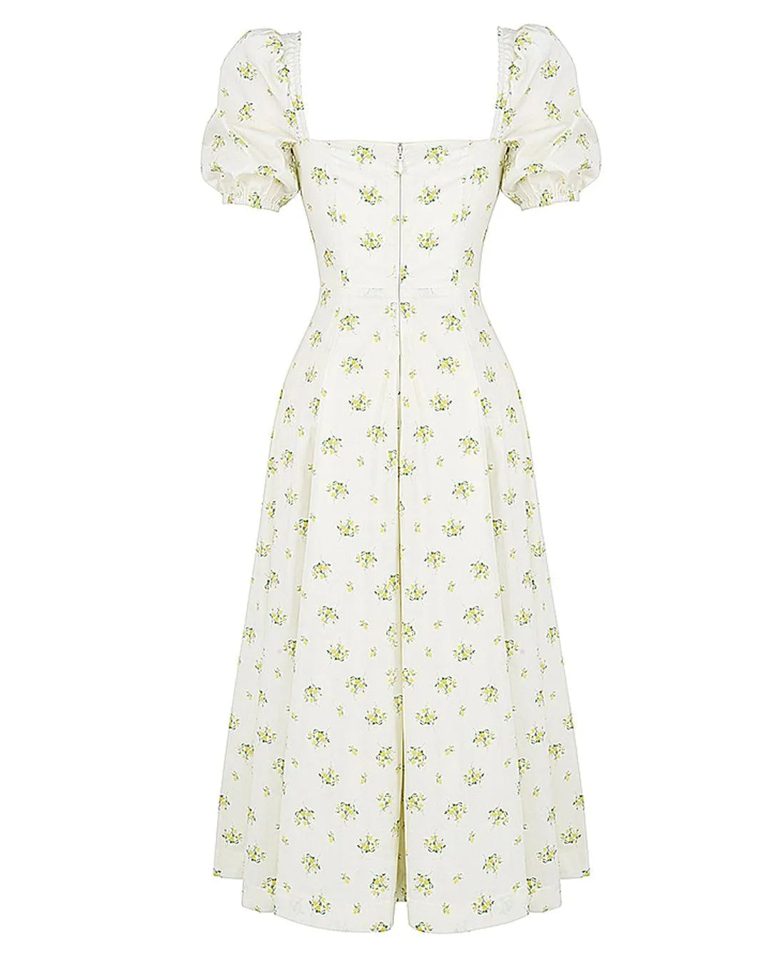 Printed Floral Halter Slim Puff Sleeve Side Slit Dress