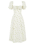Printed Floral Halter Slim Puff Sleeve Side Slit Dress
