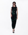 Printed Sheer Mesh Slit Sleeveless Maxi Dress