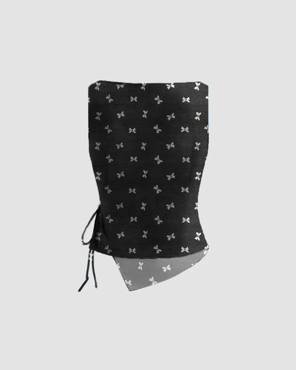 Printed Slim Fit Womens Boat Neck Tie-Up Wrap Top in Black
