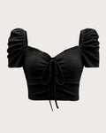 Puffed Sleeve Vest Ruffle Top In Black