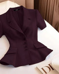 Purple Short Sleeve Front Button Blazer Top