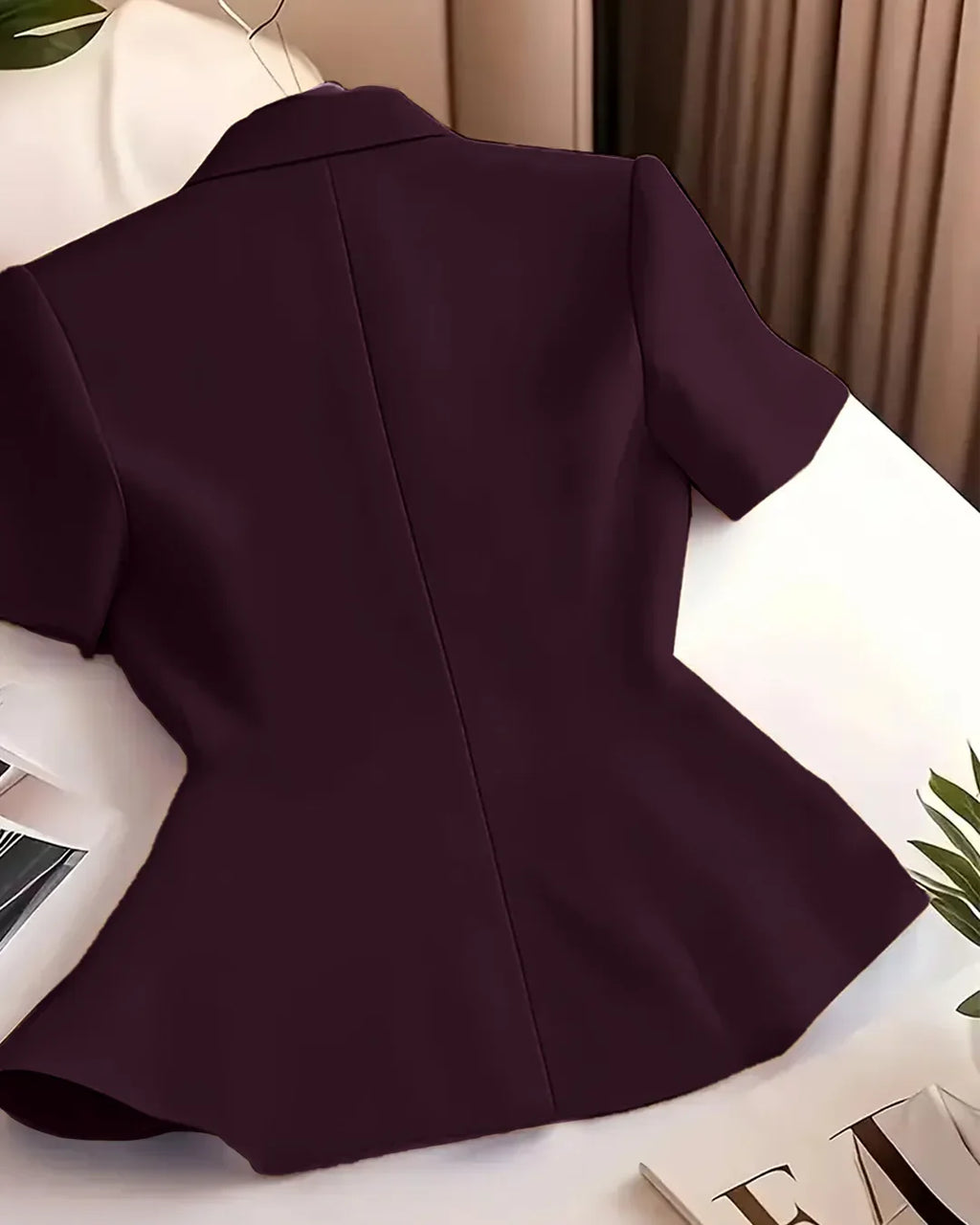 Purple Short Sleeve Front Button Blazer Top