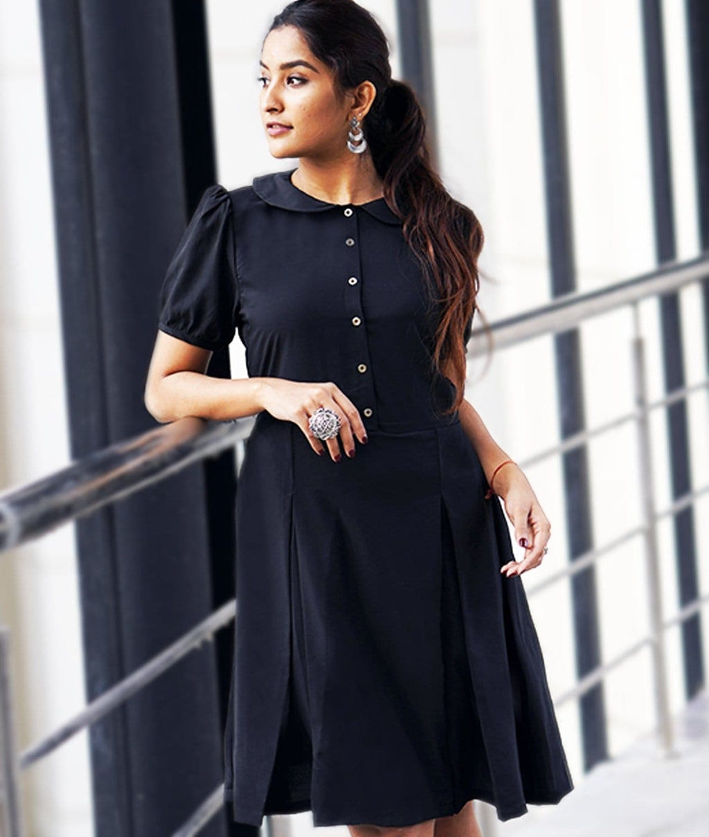 Solid Peterpan Collar Skater Dress