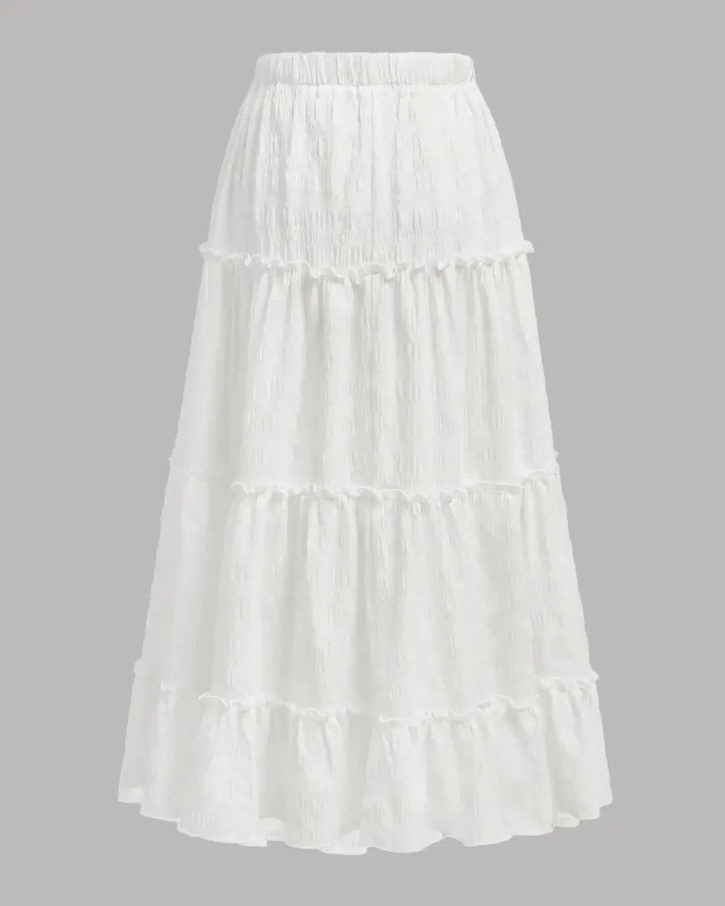 Retro Casual High Waist Solid Long Ankle Pleated Skirt in White