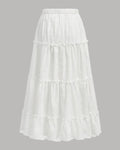 Retro Casual High Waist Solid Long Ankle Pleated Skirt in White