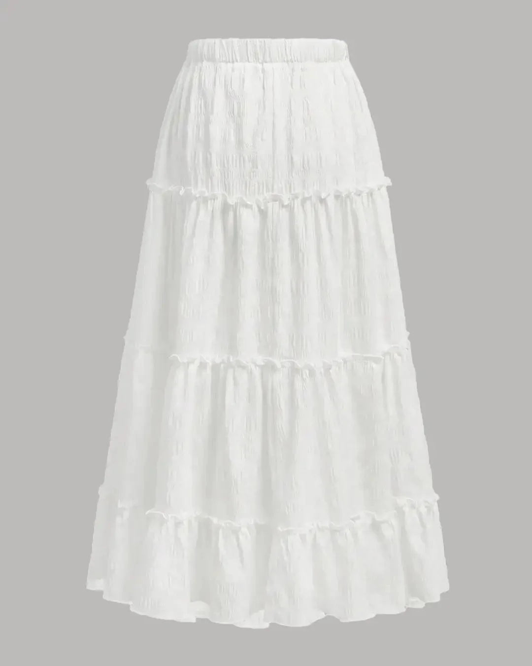 Retro Casual High Waist Solid Long Ankle Pleated Skirt in White