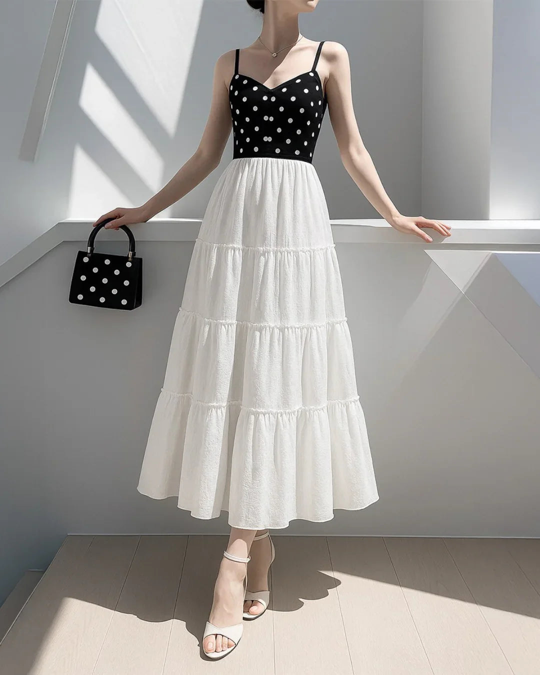 Retro Casual High Waist Solid Long Ankle Pleated Skirt in White