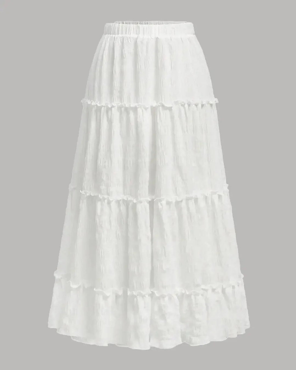 Retro Casual High Waist Solid Long Ankle Pleated Skirt in White