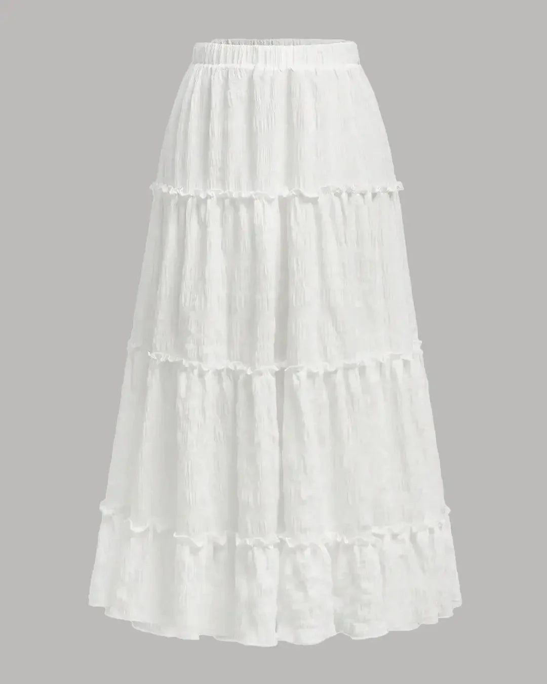 Retro Casual High Waist Solid Long Ankle Pleated Skirt in White