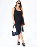 Rib Button Drawstring Midi Dress Black Curve & Plus