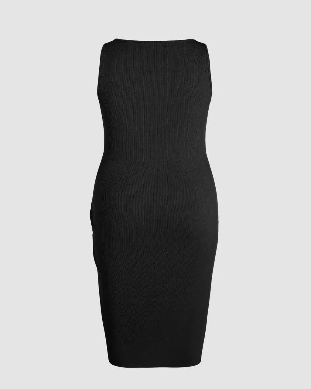 Rib Button Drawstring Midi Dress Black Curve & Plus