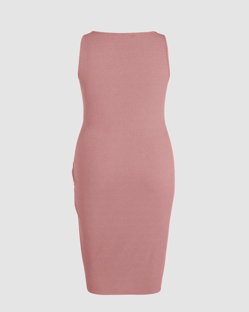 Rib Button Drawstring Midi Dress Pink Curve & Plus