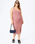 Rib Button Drawstring Midi Dress Pink Curve & Plus
