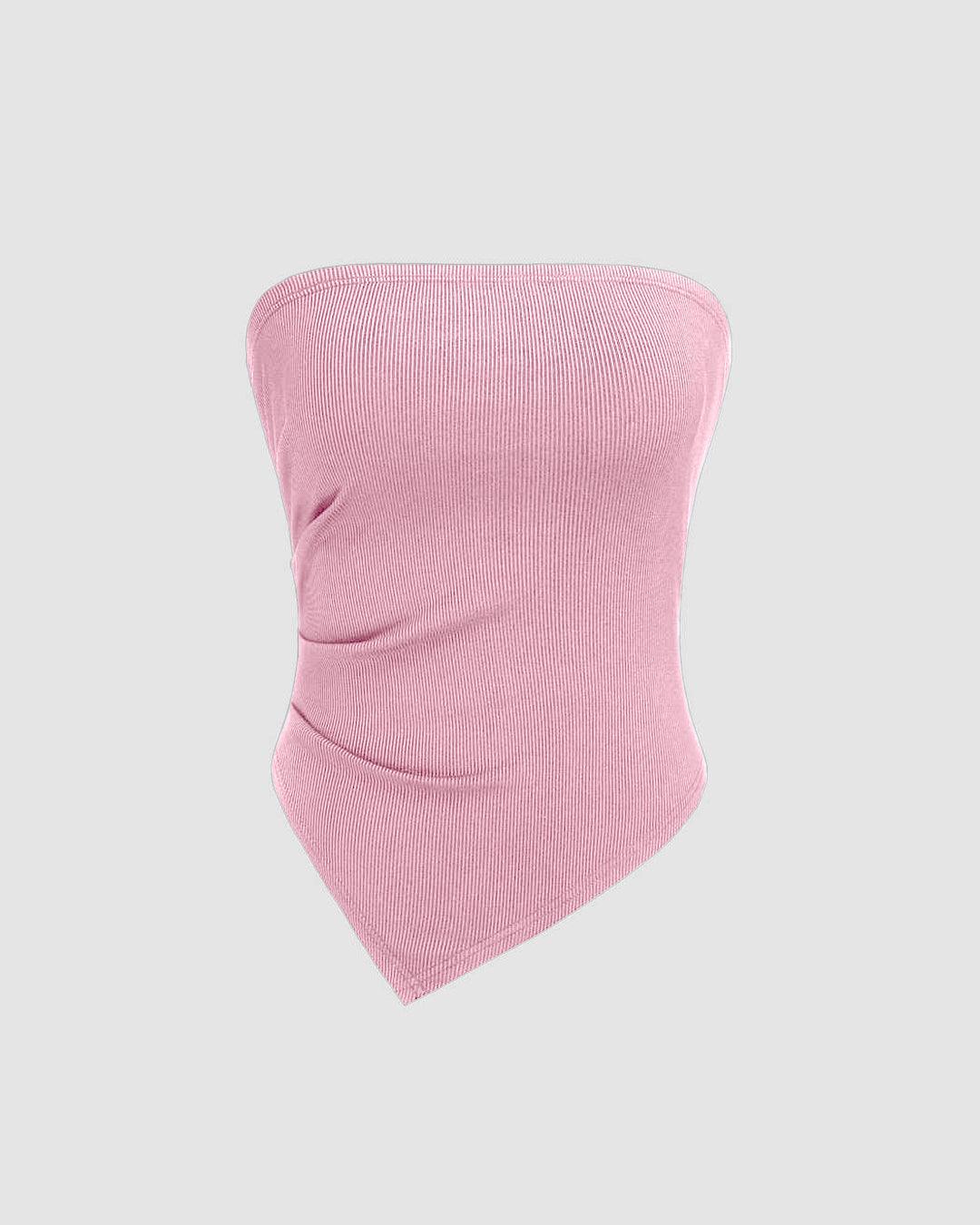 Rib Strapless Solid Pink Tube Top
