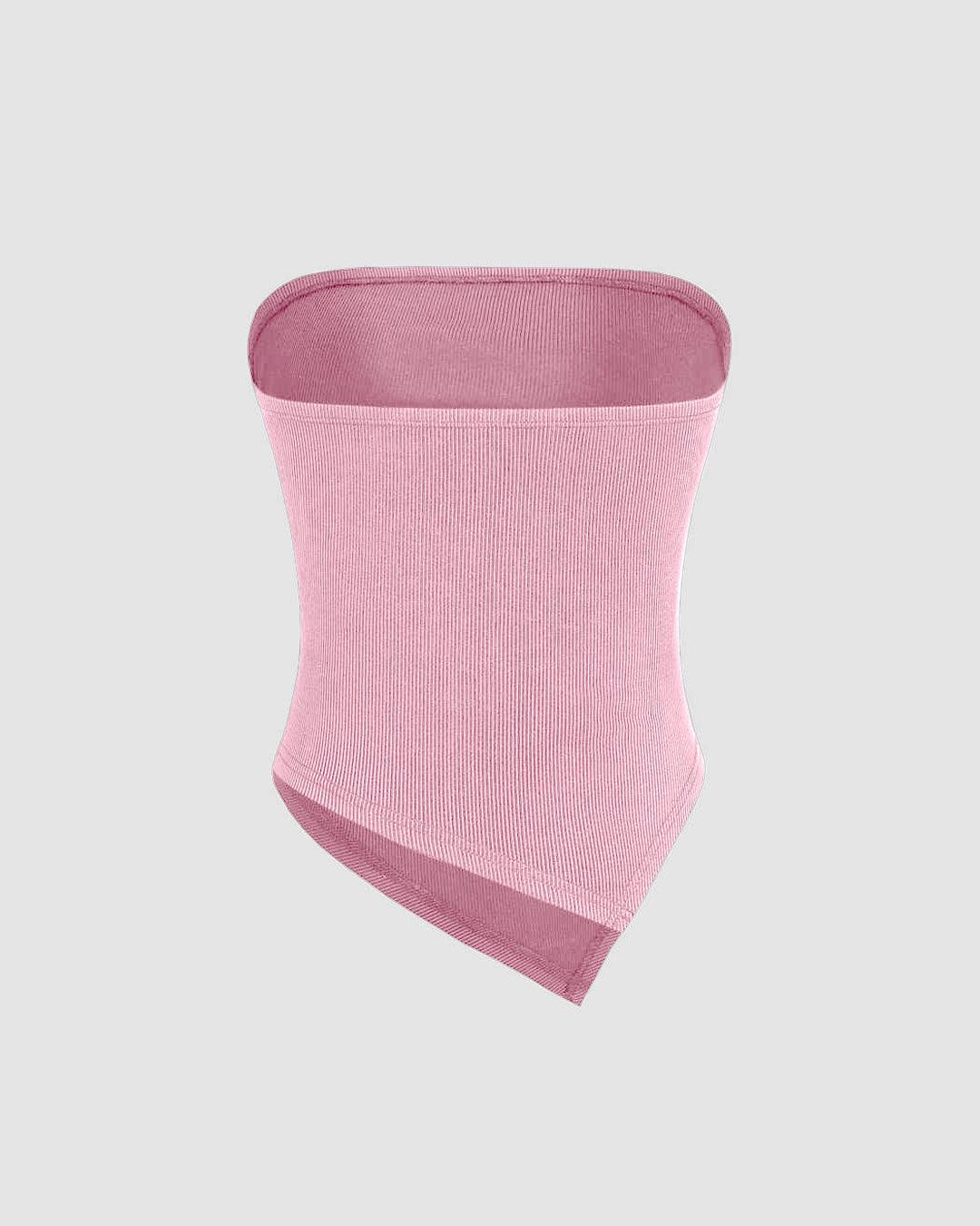Rib Strapless Solid Pink Tube Top