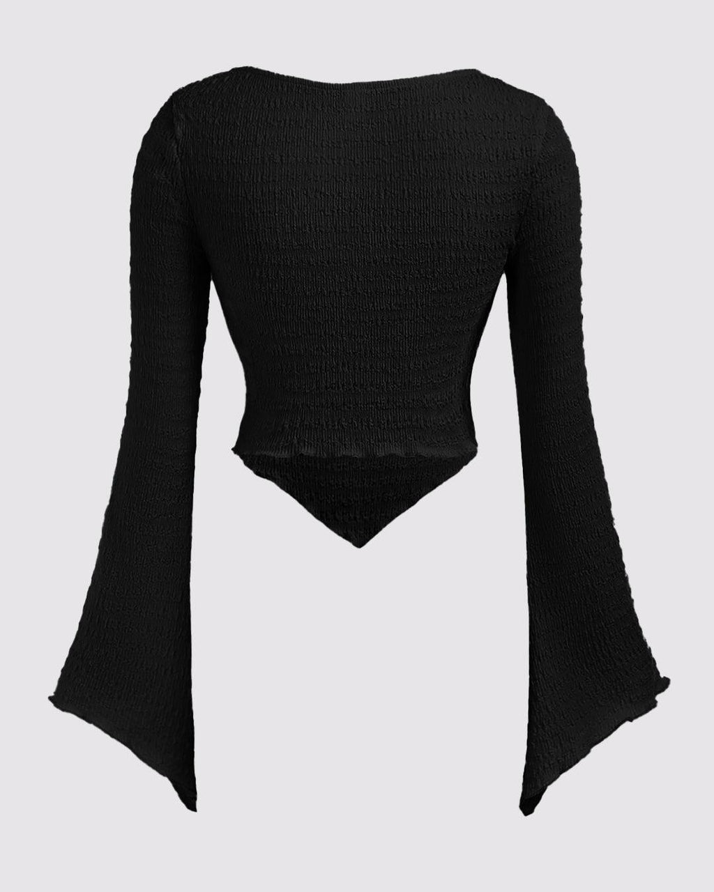 Ribbed Long Sleeve Flared Hem Statement Top in Black