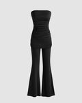 Ribbed Tube Ruched Top & Flare Pants In Black