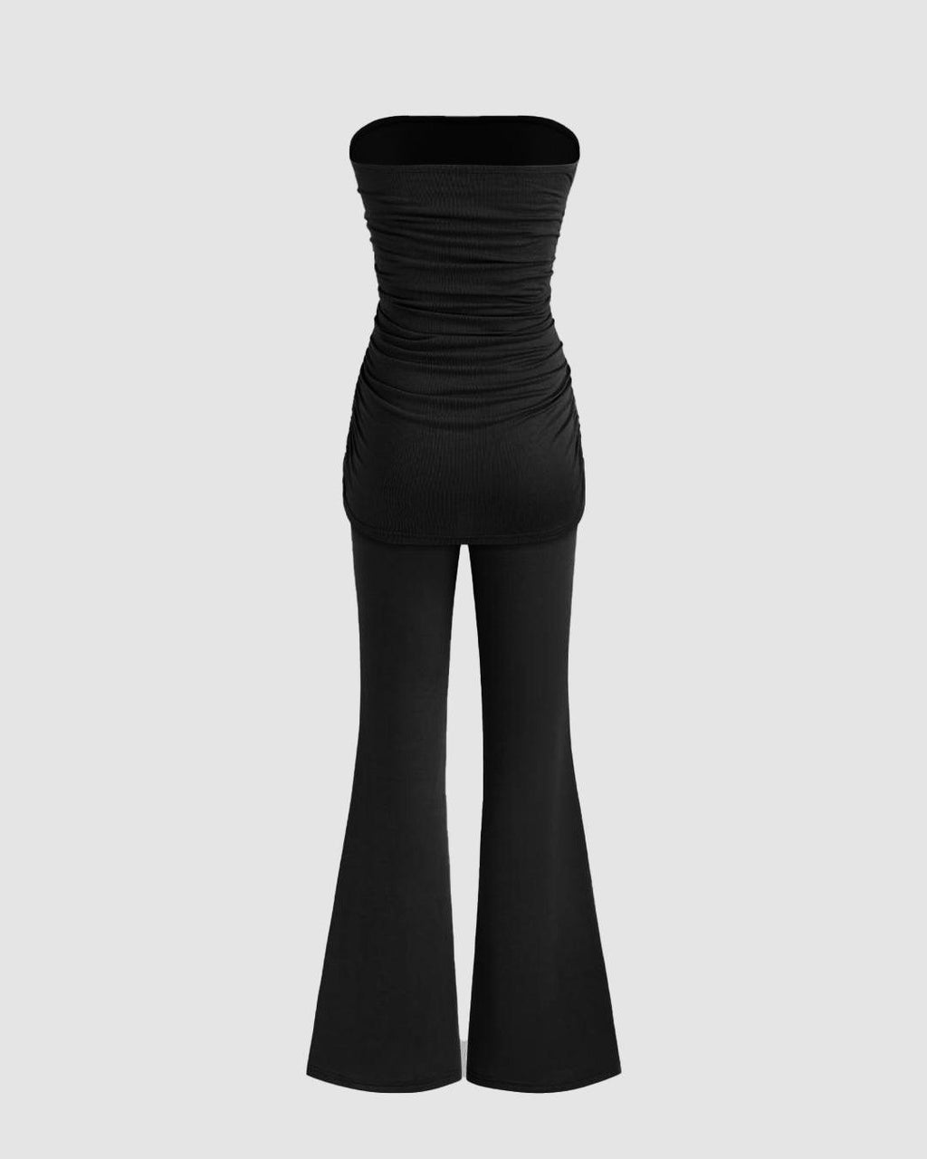 Ribbed Tube Ruched Top & Flare Pants In Black