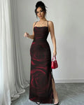 Rose Floral Print Sleeveless Bodycon Maxi Dress