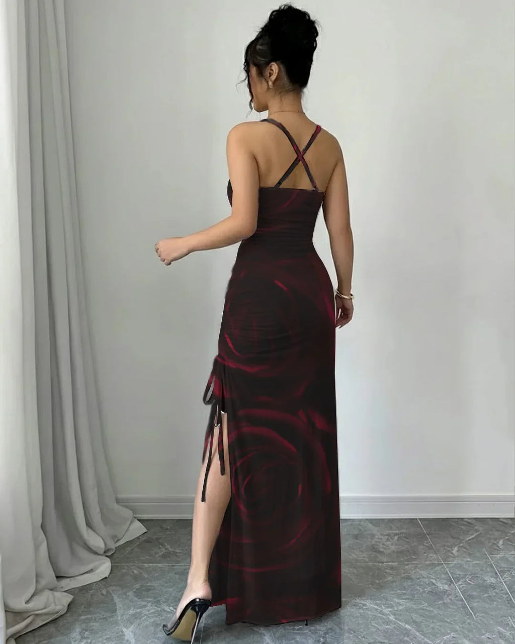 Rose Floral Print Sleeveless Bodycon Maxi Dress