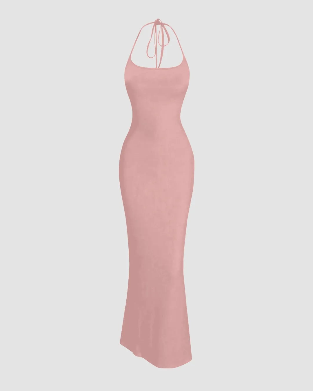 Rose Halter-Neck Bodycon Maxi Dress With Sleek Minimalist Design