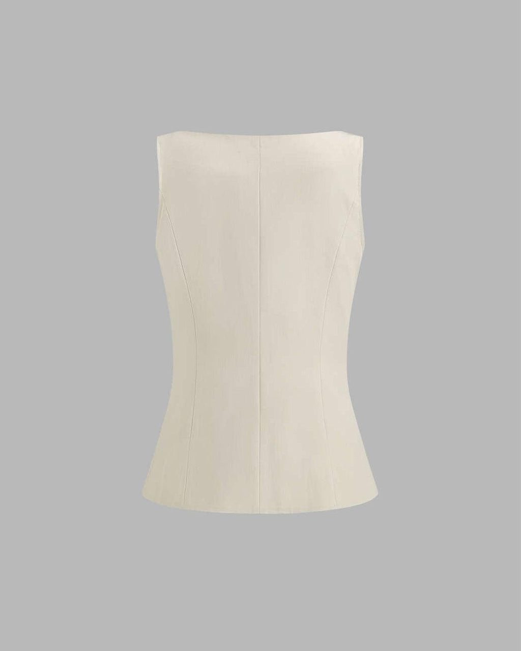 Round Neck Button Front Sleeveless Top in Beige