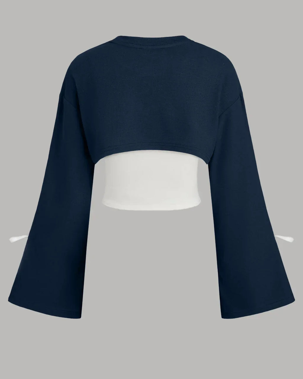Round Neck Cut-Out Detail Full Sleeve Sweatshirt in Navy Blue and White