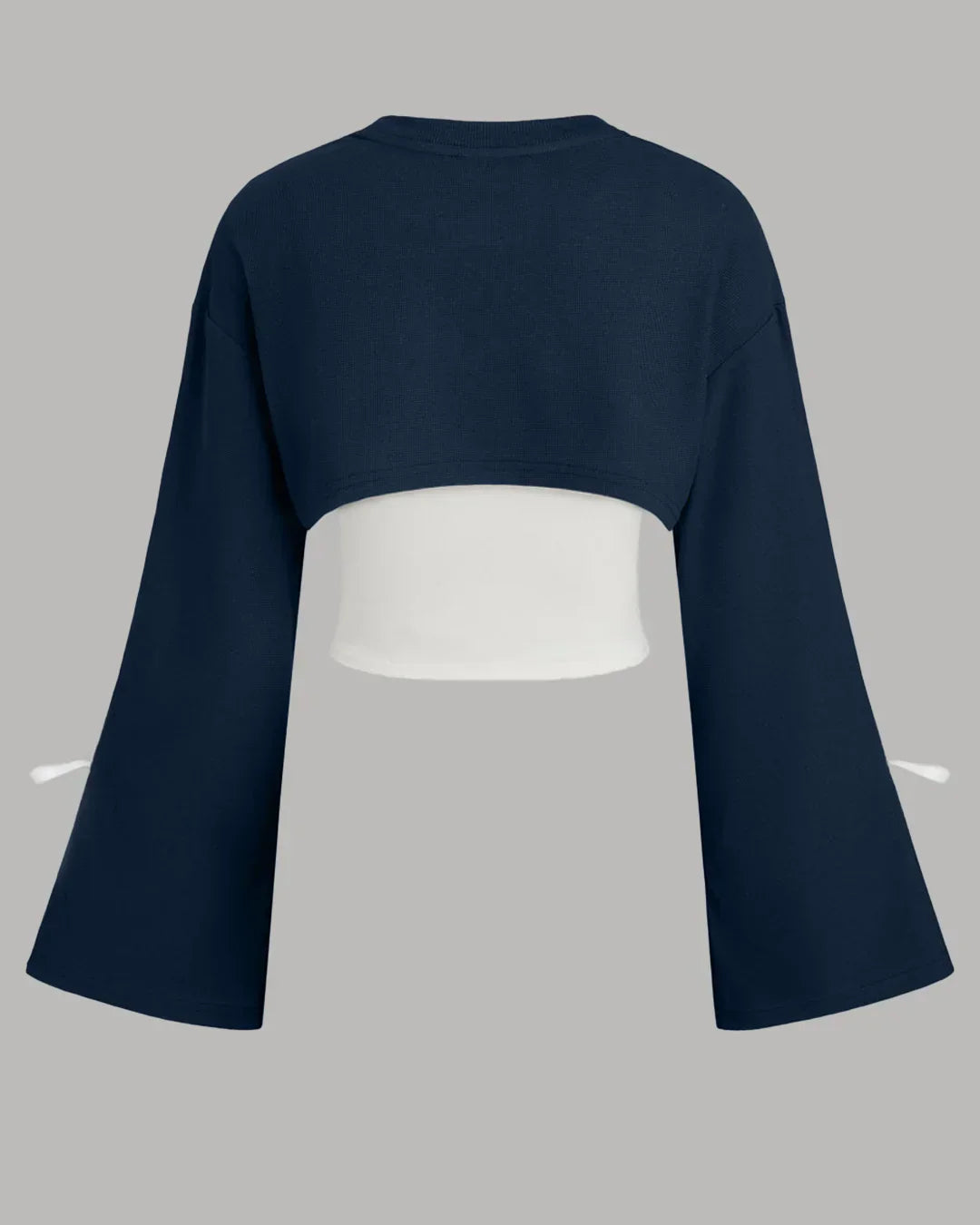 Round Neck Cut-Out Detail Full Sleeve Sweatshirt in Navy Blue and White