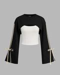Round Neck Cut-Out Full Sleeve Sweatshirt in Black and White