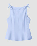 Round Neck Sleeveless Panelled Peplum Style Top in Blue