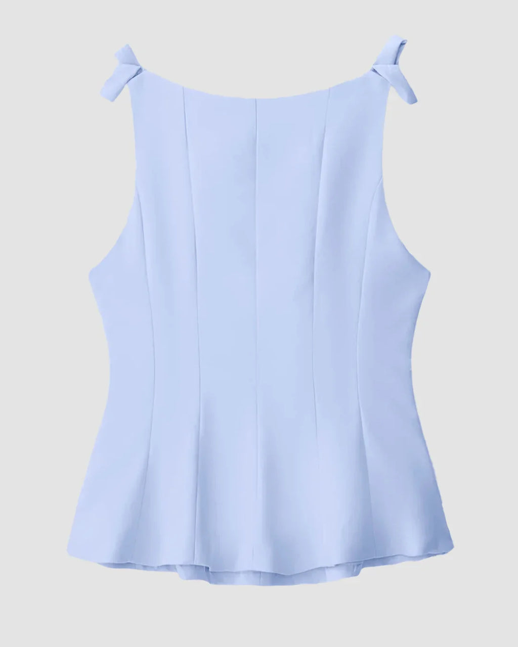 Round Neck Sleeveless Panelled Peplum Style Top in Blue