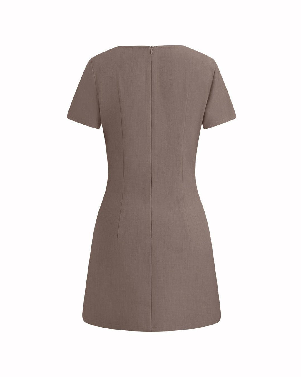 Round Neck Solid Bowknot Brown Mini Dress