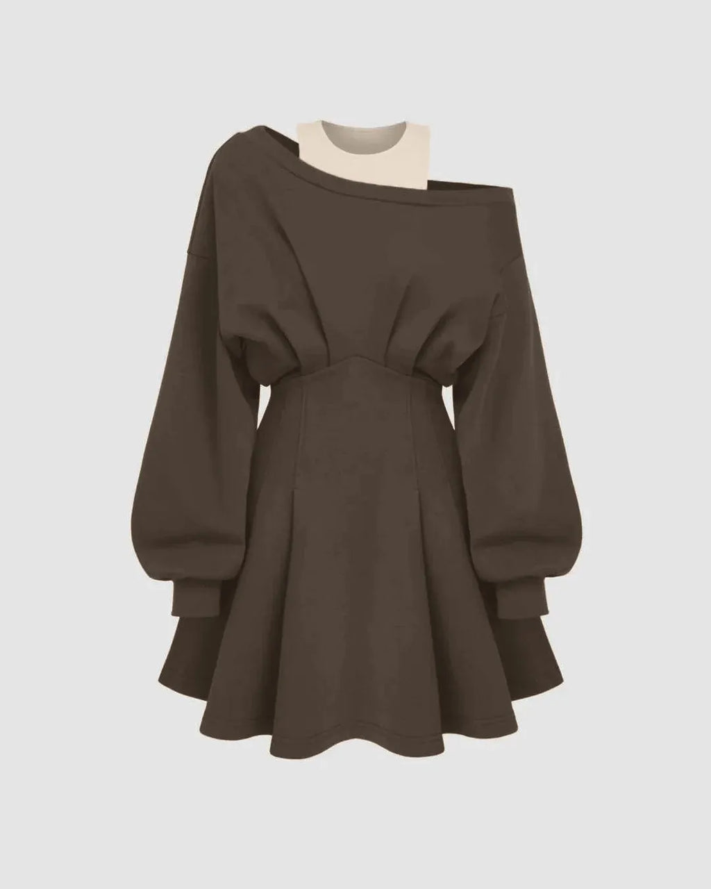 Round Neckline Asymmetrical Ruffle  Mini Dress