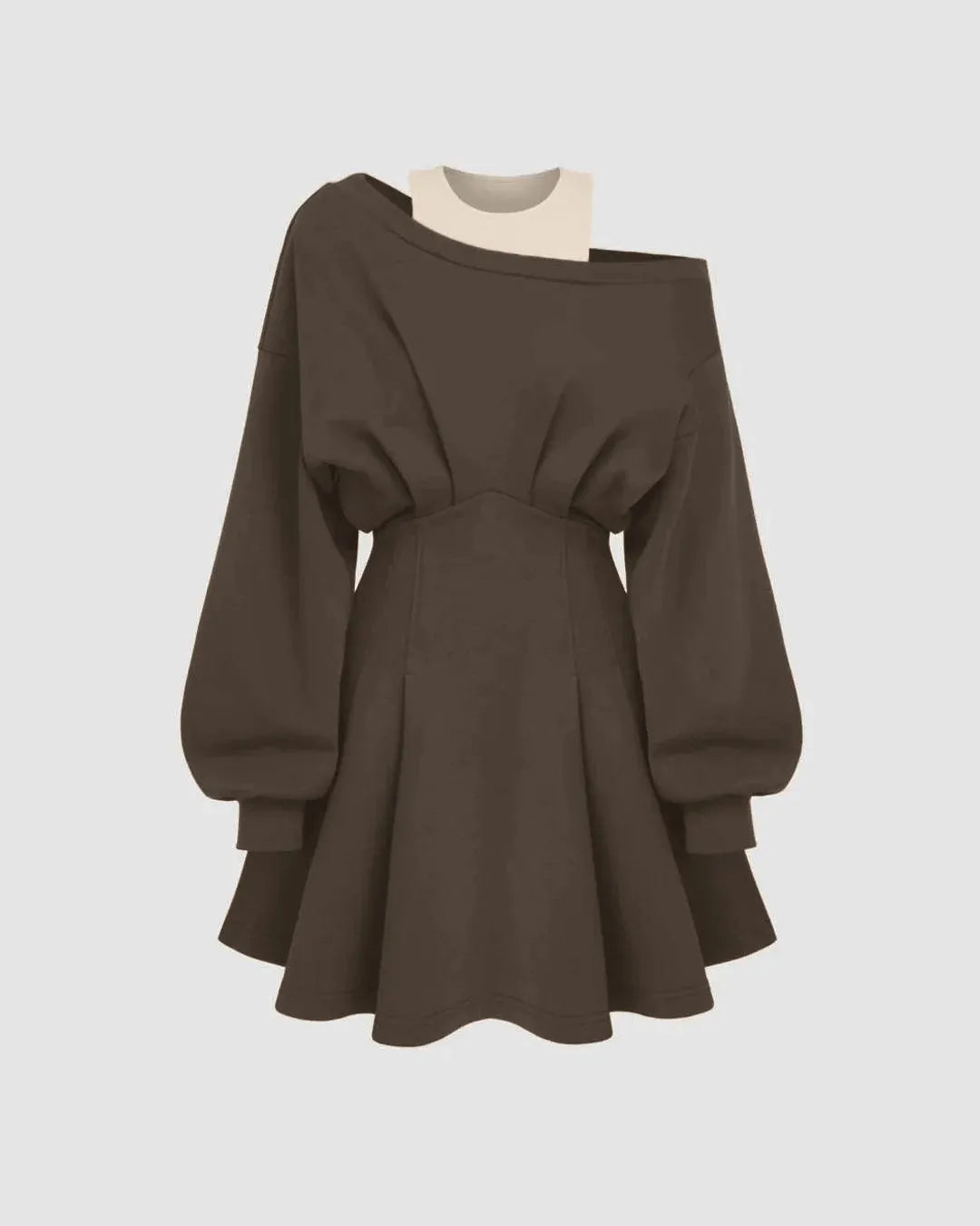 Round Neckline Asymmetrical Ruffle  Mini Dress