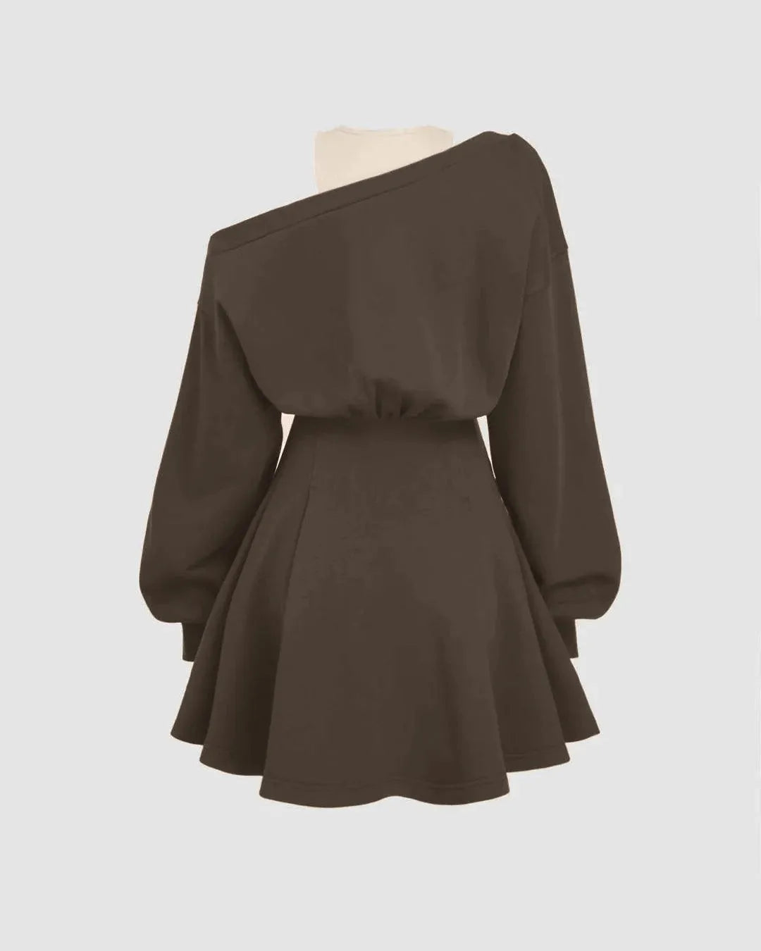 Round Neckline Asymmetrical Ruffle  Mini Dress