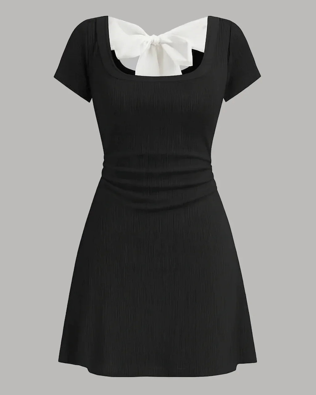 Round Neckline Bowknot Ruched Mini Dress