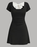 Round Neckline Bowknot Ruched Mini Dress