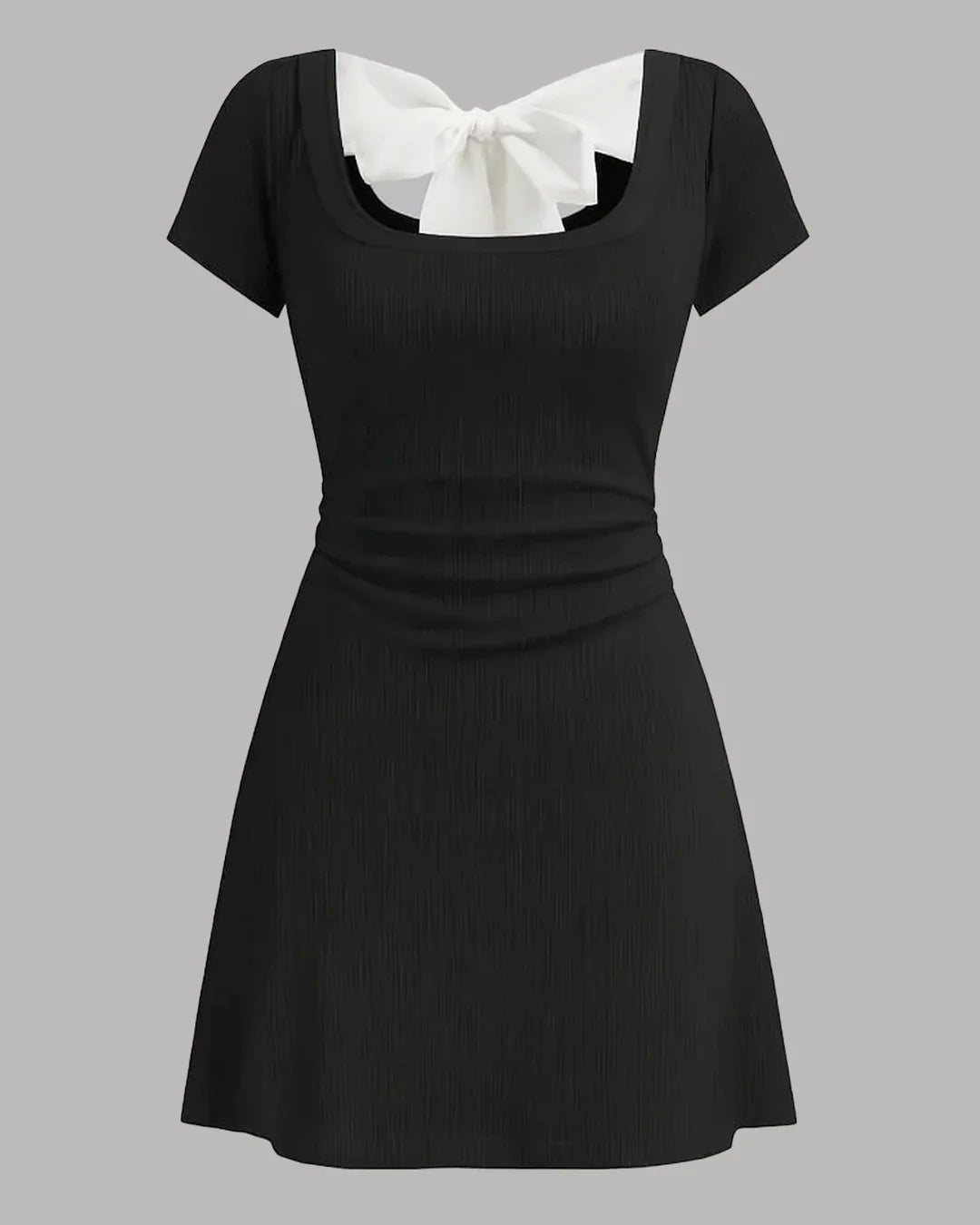 Round Neckline Bowknot Ruched Mini Dress