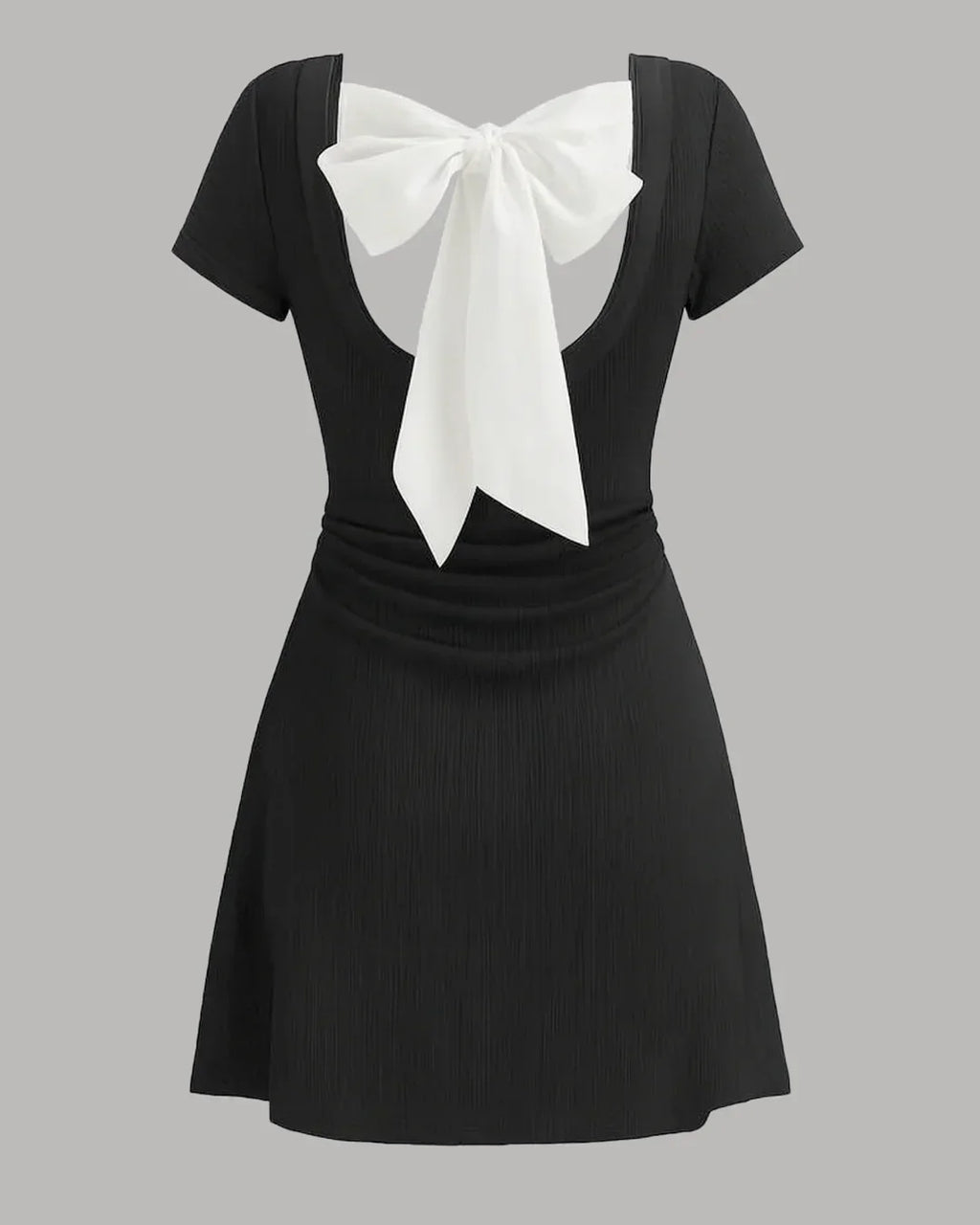 Round Neckline Bowknot Ruched Mini Dress