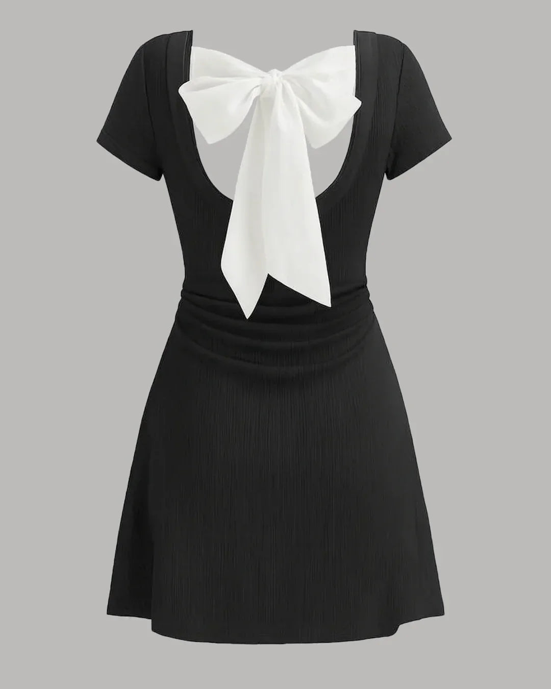 Round Neckline Bowknot Ruched Mini Dress