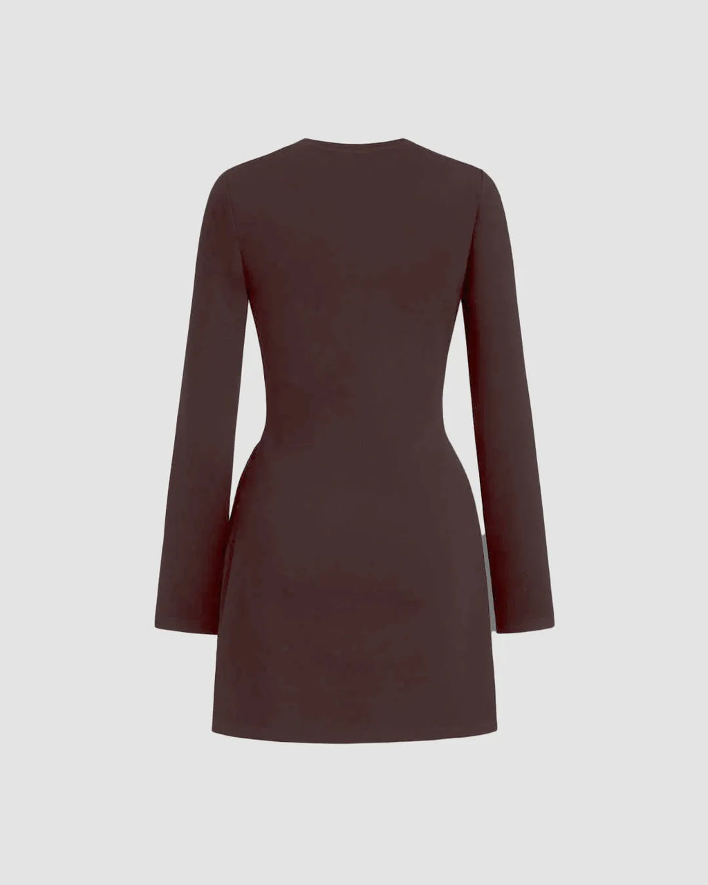 Round Neckline Knotted Wrap Mini Dress in Chocolate