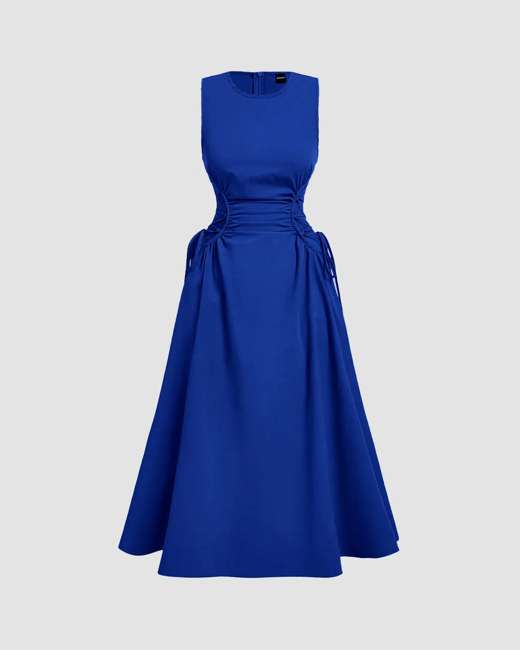Royal Blue Sleeveless Midi Dress with Side Ruched Detail