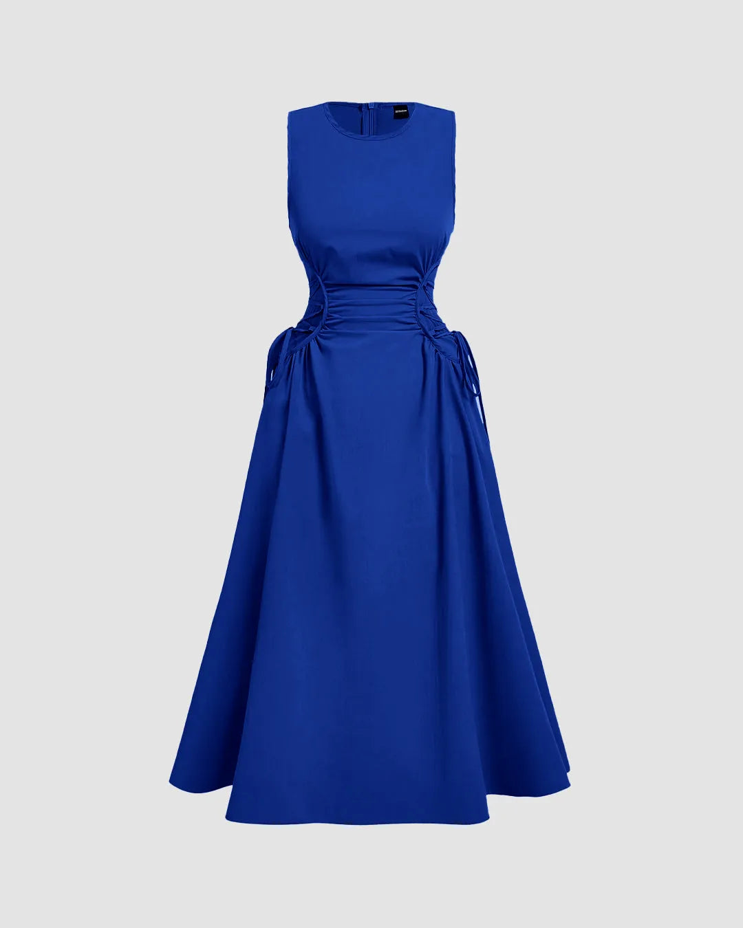 Royal Blue Sleeveless Midi Dress with Side Ruched Detail